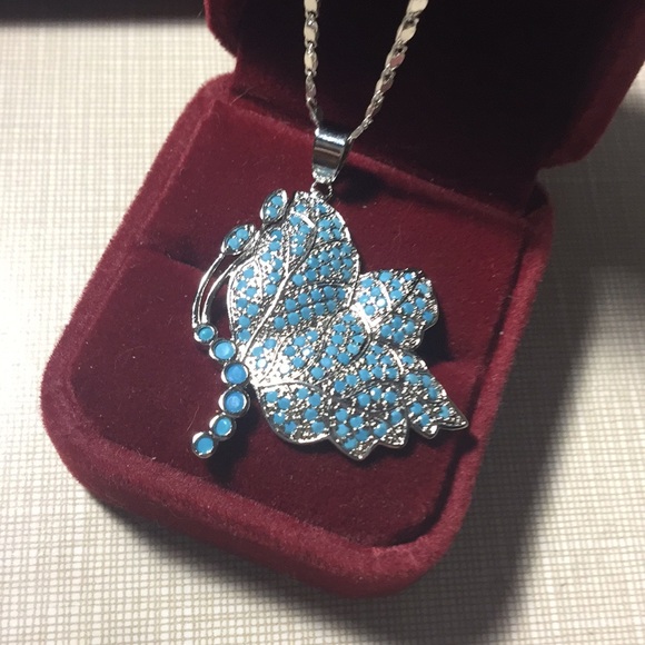 NEW Butterfly blue turquoise pendant only - Picture 3 of 10